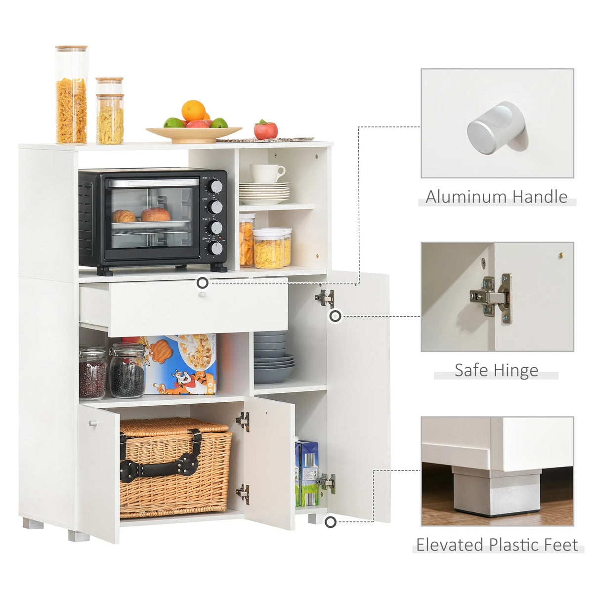 Compact Kitchen Pantry Cabinet Server Hutch Storage Buffet with Microwave Oven - Image 3