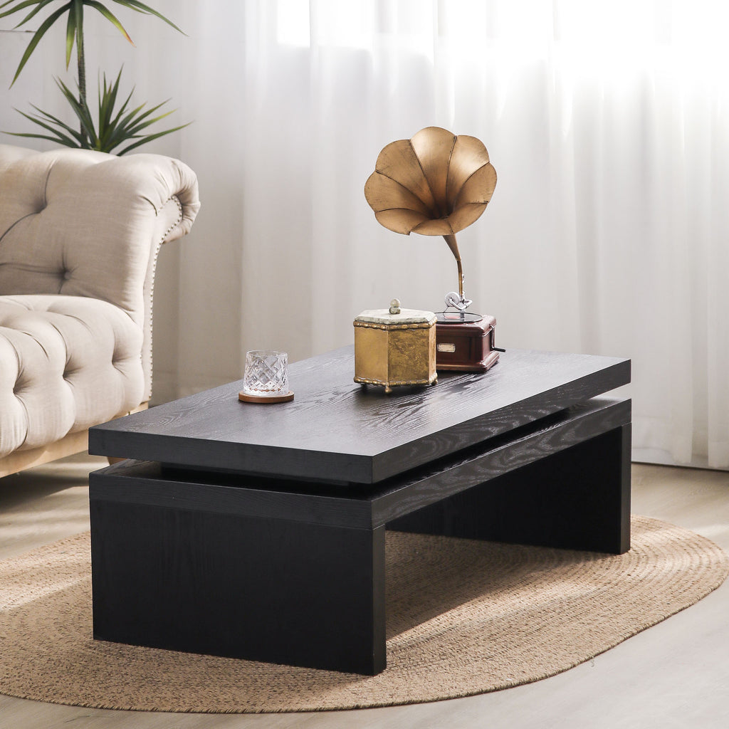 47in Modern Black Coffee Table with Floating-Top Design