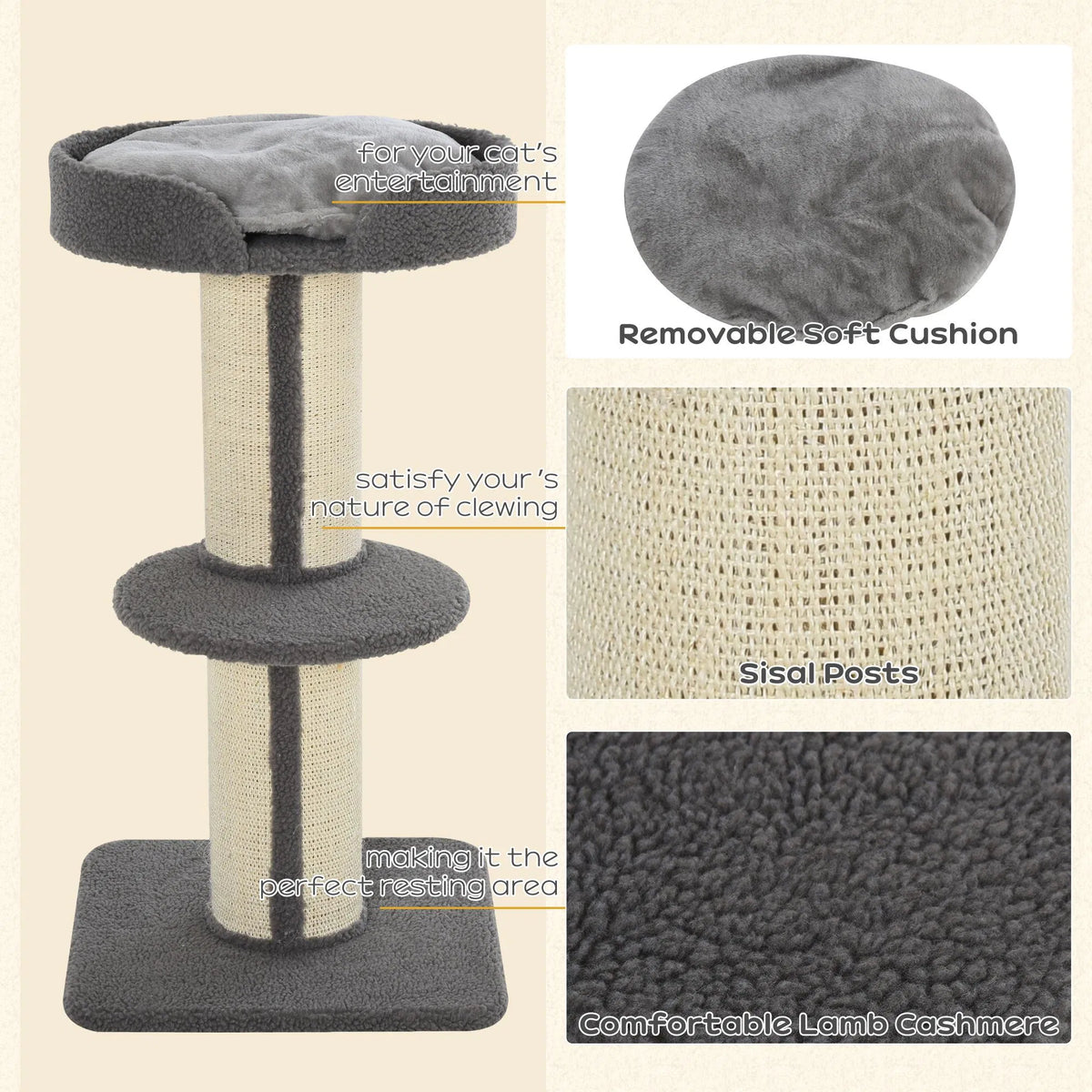 Cat Tree Kitty Tower with Sisal Mat Scratching Post Cat Bed Cushion Perch