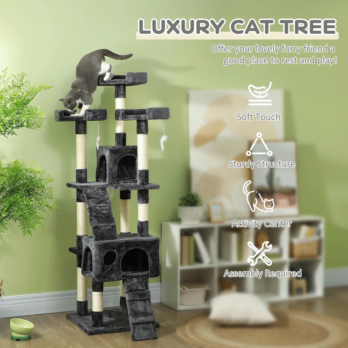 68 inch Multi Level Cat Scratching Tree Kitty Activity Center Post Tower Condo - Image 4