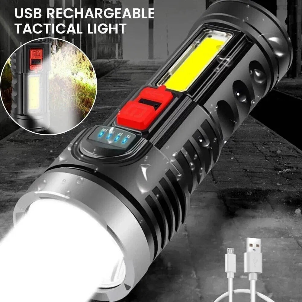 (2 Pack)USB Rechargeable LED Flashlight 4 Modes Camping Hiking Torch Work - Image 5