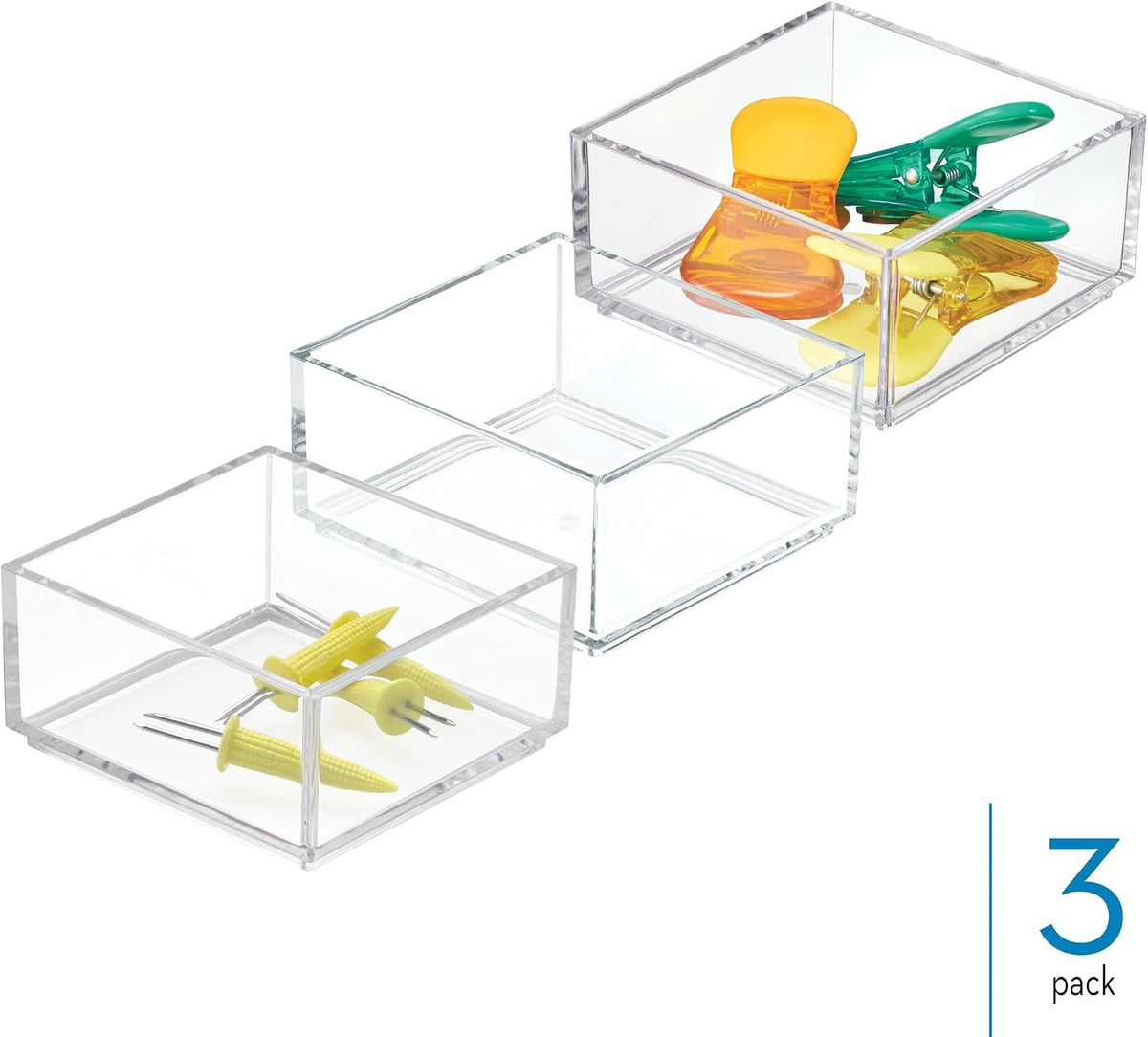 Plastic Makeup Drawer Organizer Clear Set Of 3 Cosmetic Storage Trays For