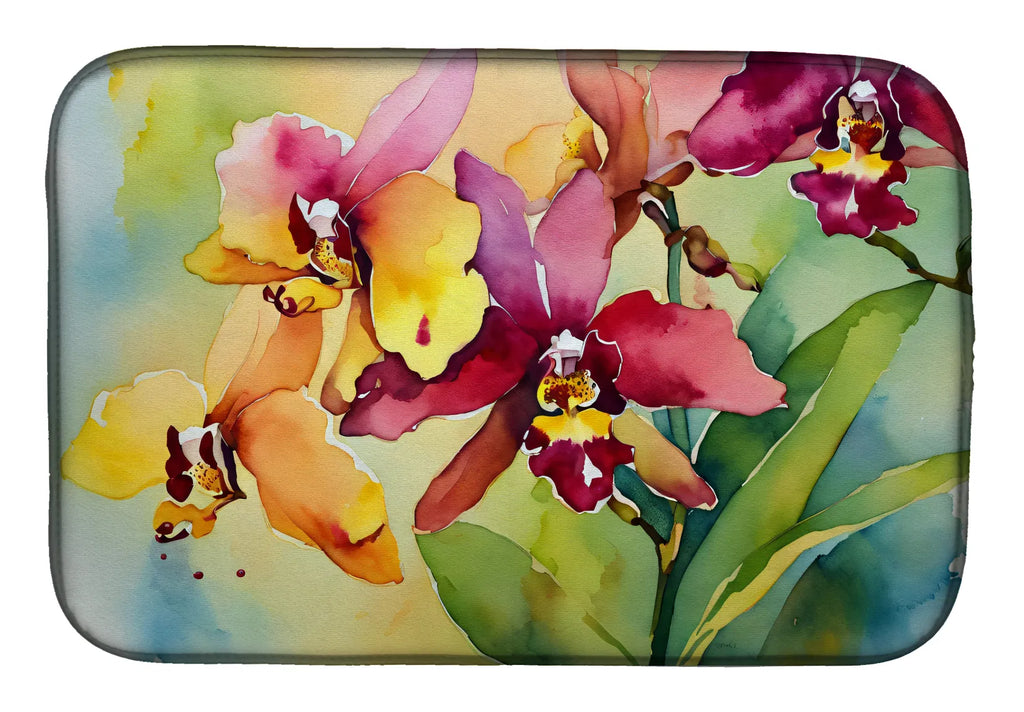 Orchids in Watercolor Dish Drying Mat Absorbent Dish Drying Mat Pad for Kitchen