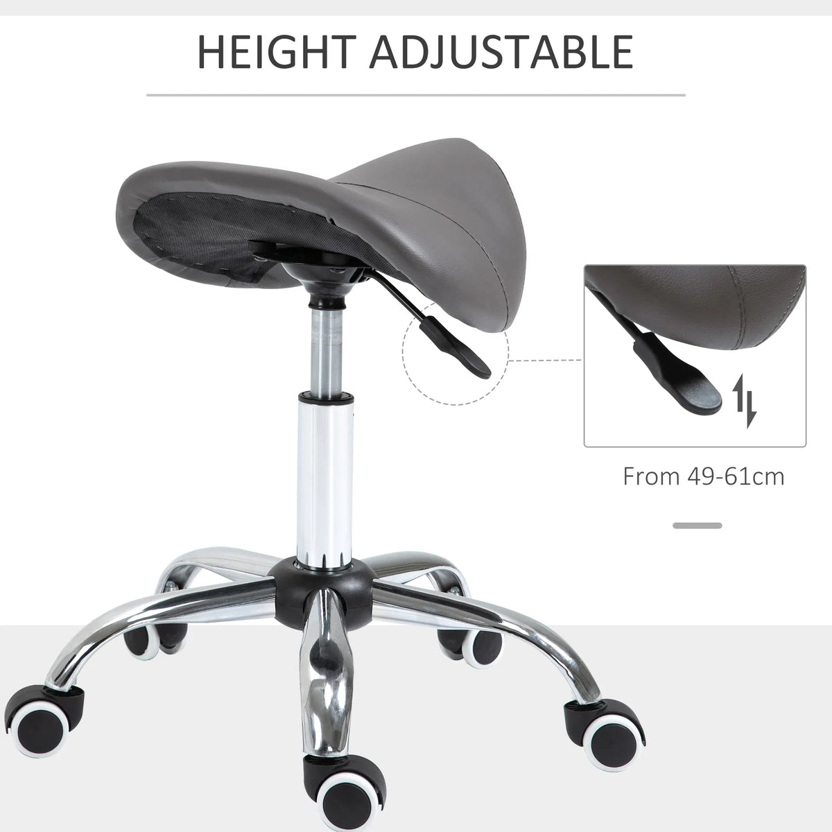 Saddle Stool Adjustable Hydraulic Rolling Beauty Salon Stool Ergonomic PU - Image 5