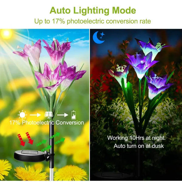 2Pcs Solar Garden Lights Outdoor Lily Flower LED Light 7 Color Changing IP65 - Image 2