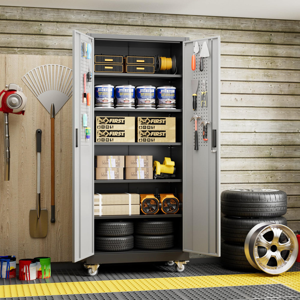Aobabo Upgrade 71Hinchx32inchWx16inchD Metal Garage Storage Cabinet With Wheels - Image 5
