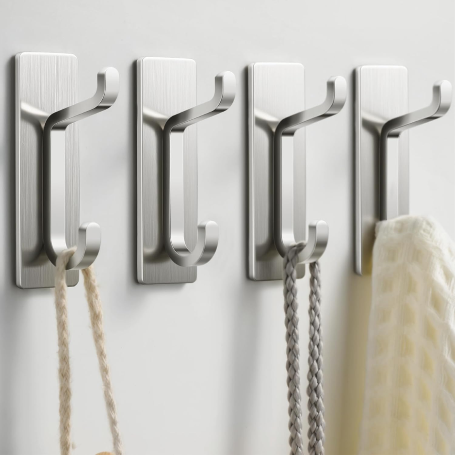 Wall Hooks For Coat And Towel 13LB Strong Adhesive Door Hanger Stick On Brushed - Image 4