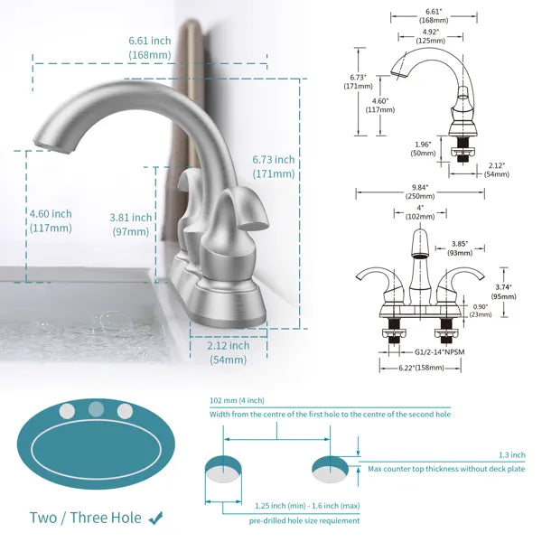 Bathroom Faucet 2 Handle Brushed Nickel with Aerator Swan Style 4 inch - Image 5