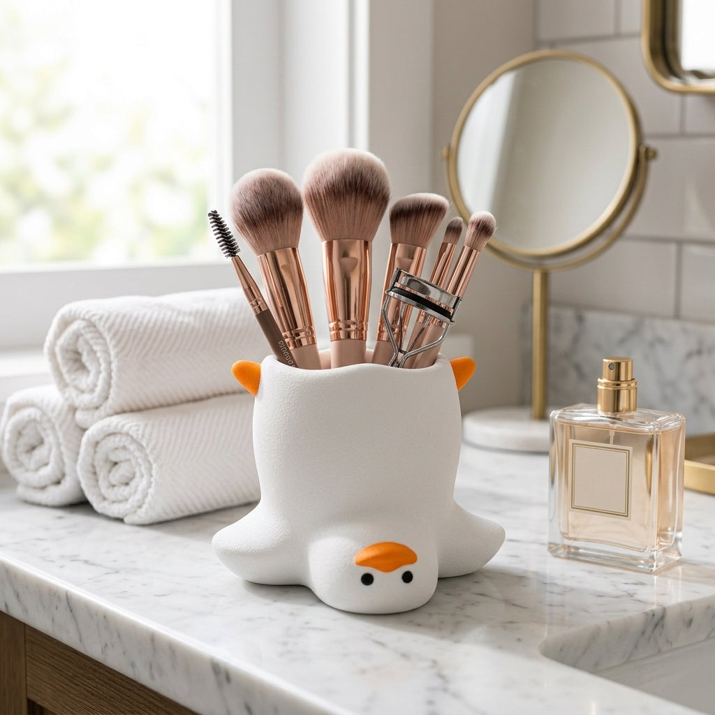 Funny Duck Shape Pen Holder 3D Printed Desk Organizer For Pens Makeup Brushes