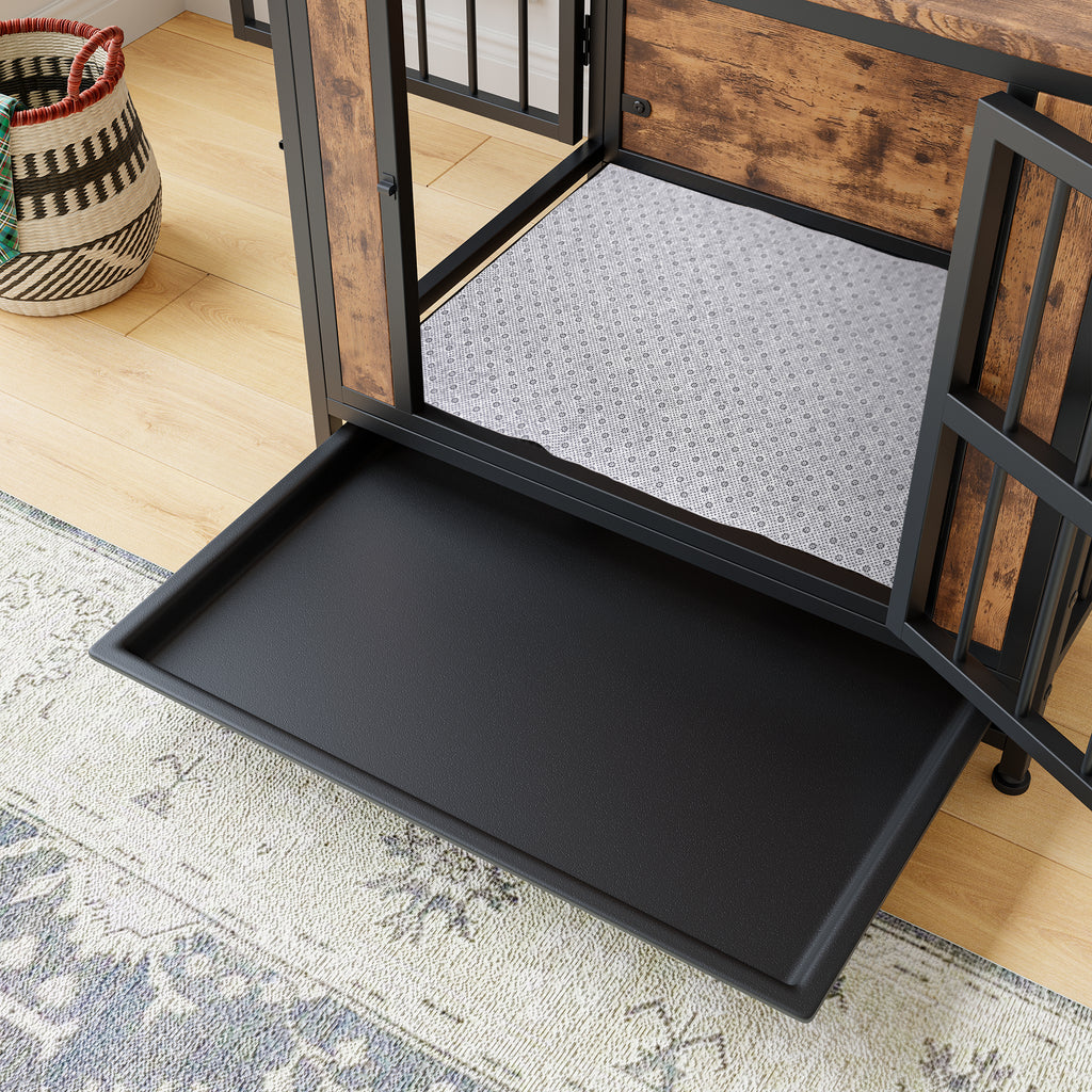 Dog Crate Furniture Wooden Dog Crate Table 27.48" Dog Kennel with 2 Sliding