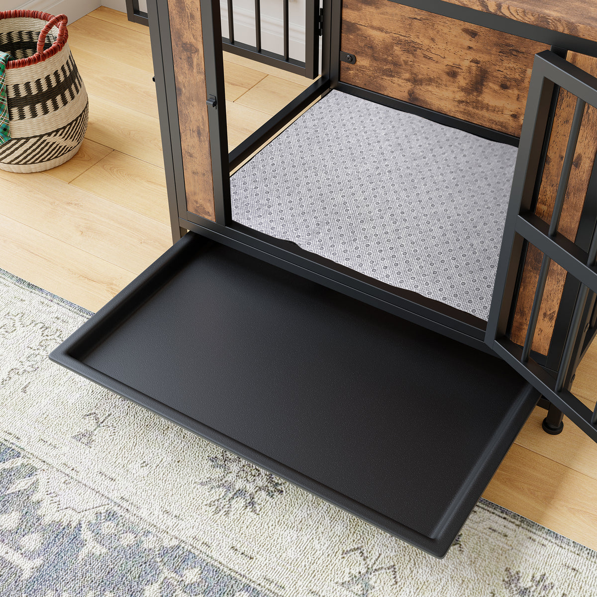 Dog Crate Furniture Wooden Dog Crate Table 27.48" Dog Kennel with 2 Sliding