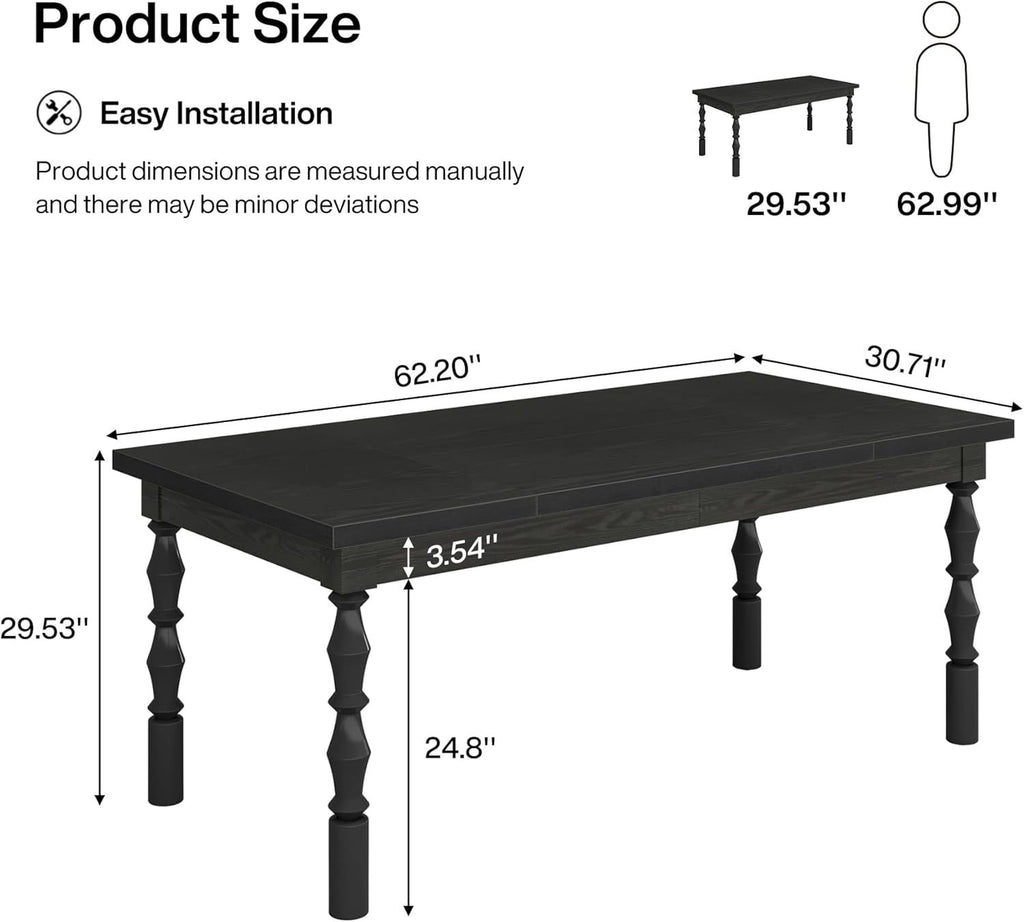 62-Inch Black Farmhouse Dining Table