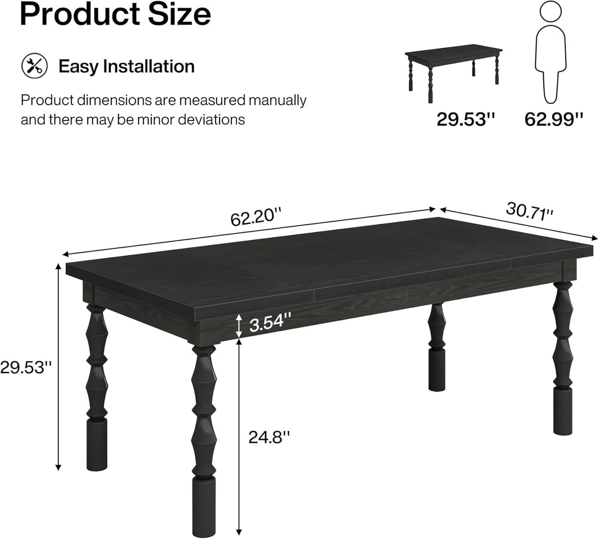 62-Inch Black Farmhouse Dining Table