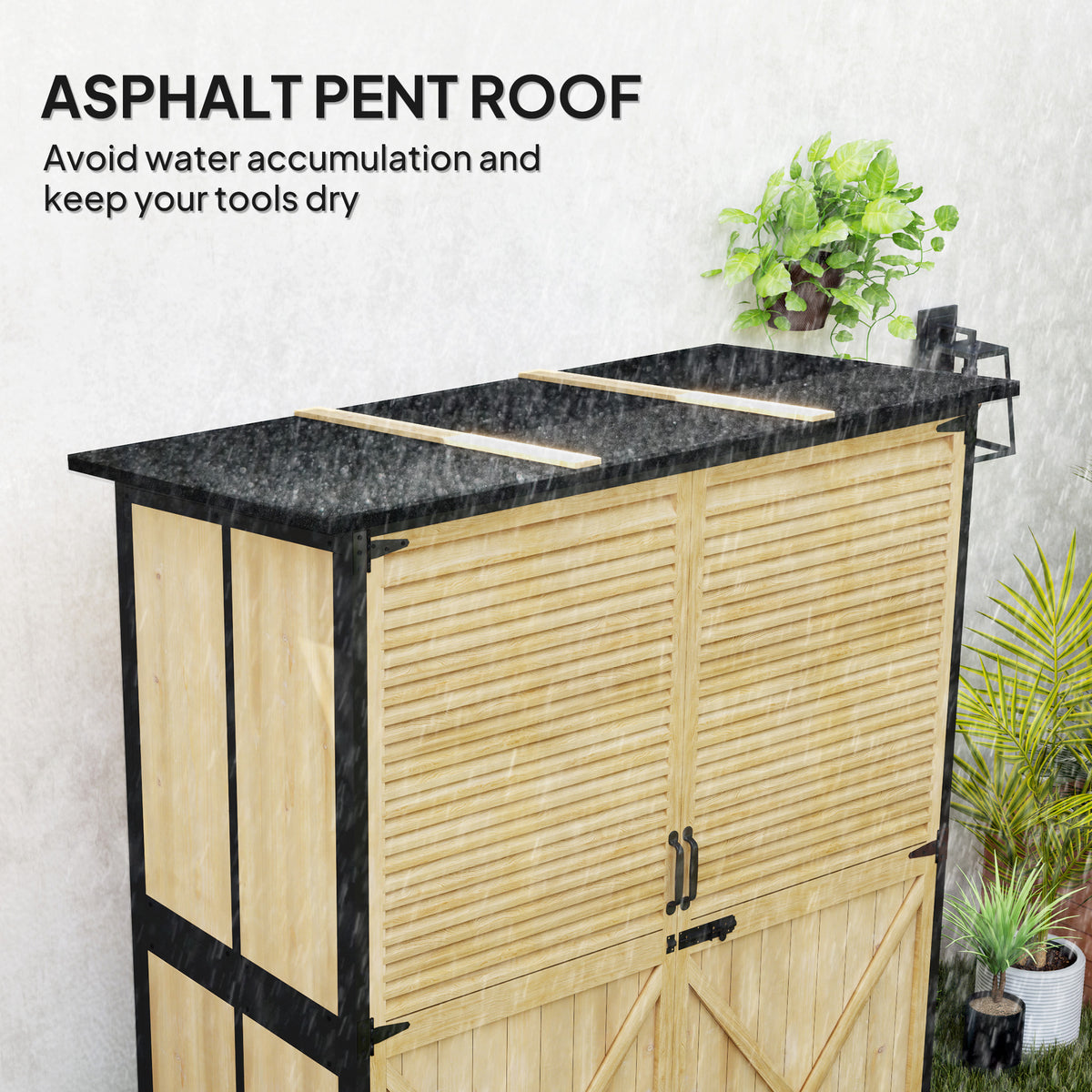 Wood Storage Shed Outdoor Garden Shed With Asphalt Roof 2 Shelves Lockable - Image 2