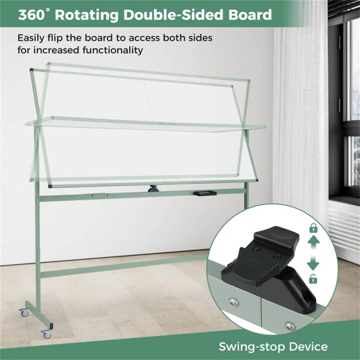 360° Rotating Double Sided Magnetic Whiteboard 182.88×91.44cm Writing Surface - Image 3