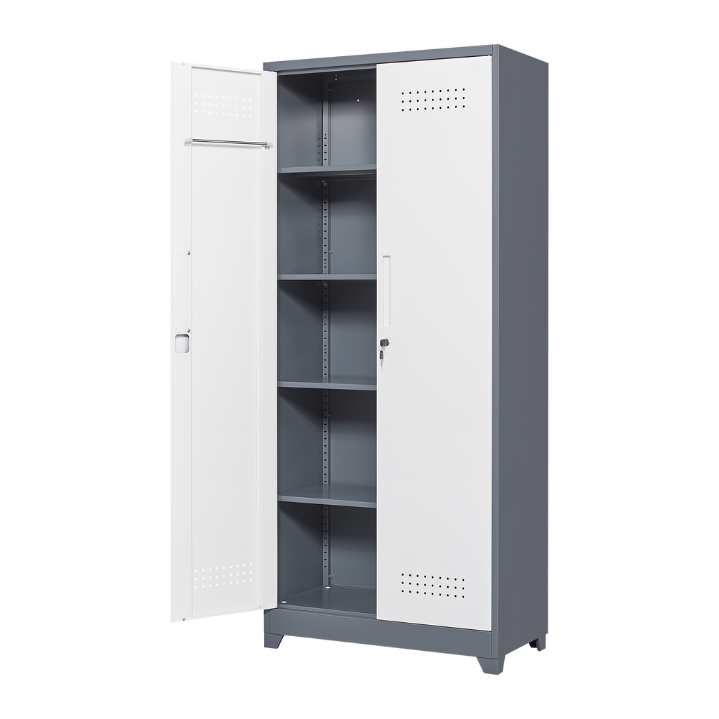 Gray Metal Lockers Cleaning Tool Cabinets With Locking Doors High Broom Tool - Image 3