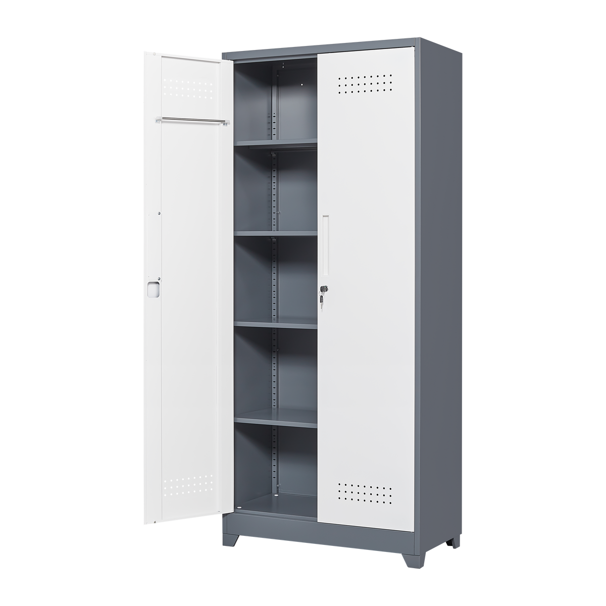 Gray Metal Lockers Cleaning Tool Cabinets With Locking Doors High Broom Tool - Image 3
