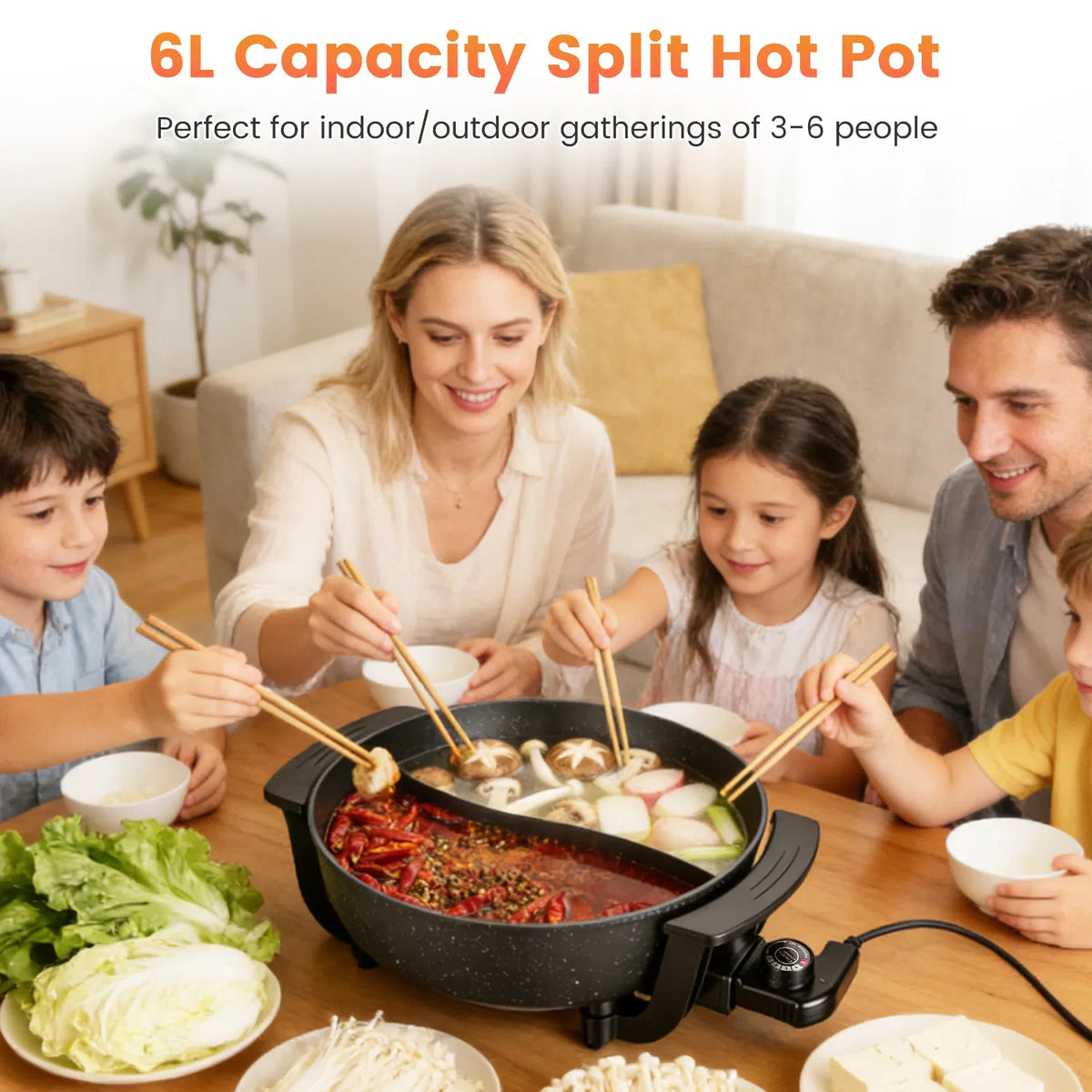 Dual Flavor Electric Hot Pot 6L with Divider 5 Temperature Control Non Stick - Image 5