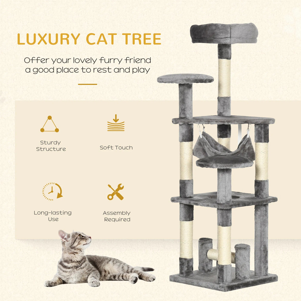 52" Multi Level Cat Tree Tower Kitten Scratcher Activity Center Play House