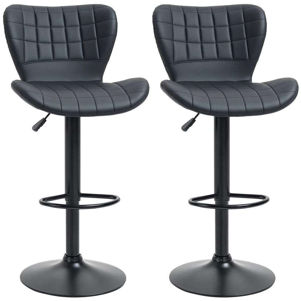 Bar Stools Set of 2 Adjustable Height Swivel Bar Chairs PU Leather - Image 5
