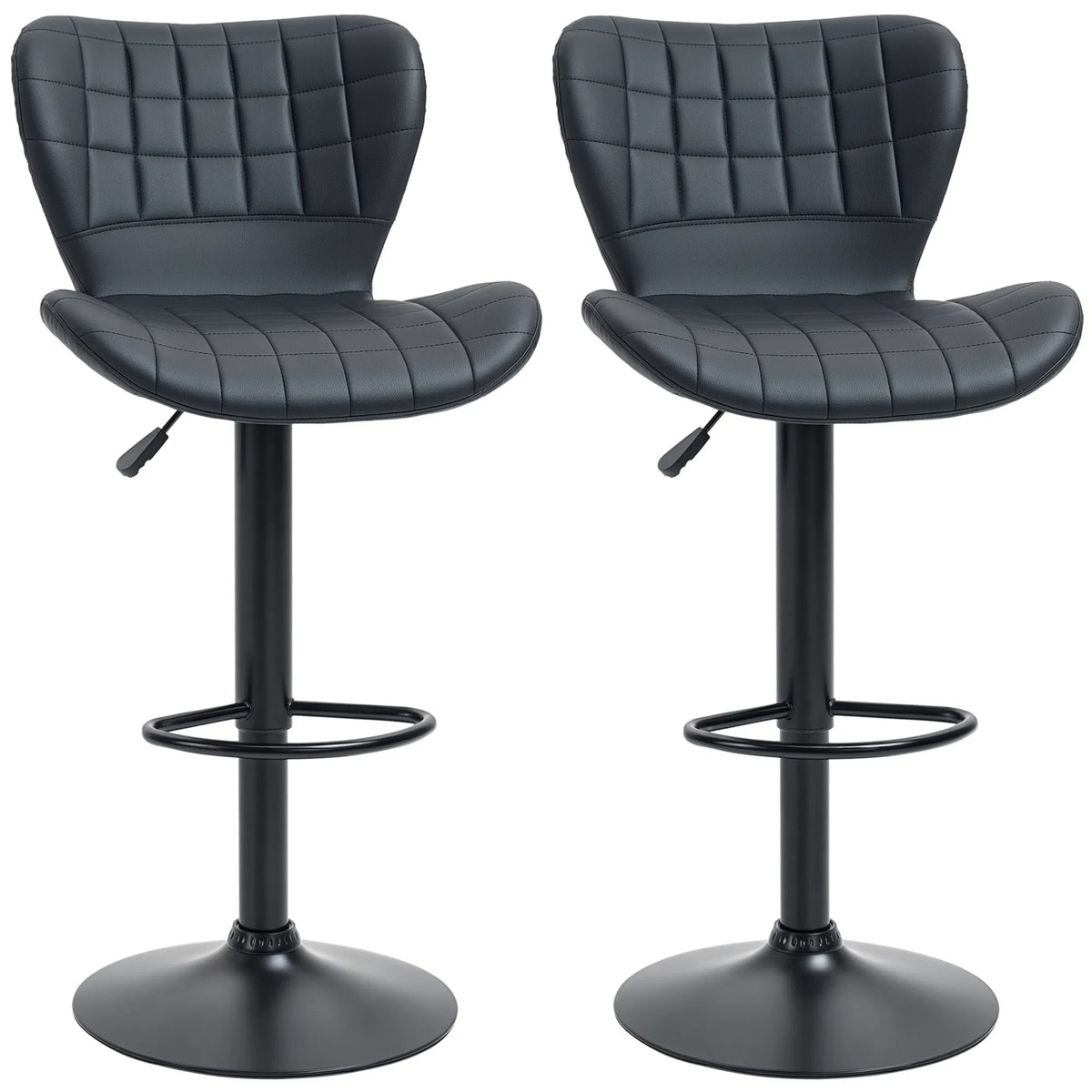Bar Stools Set of 2 Adjustable Height Swivel Bar Chairs PU Leather - Image 5