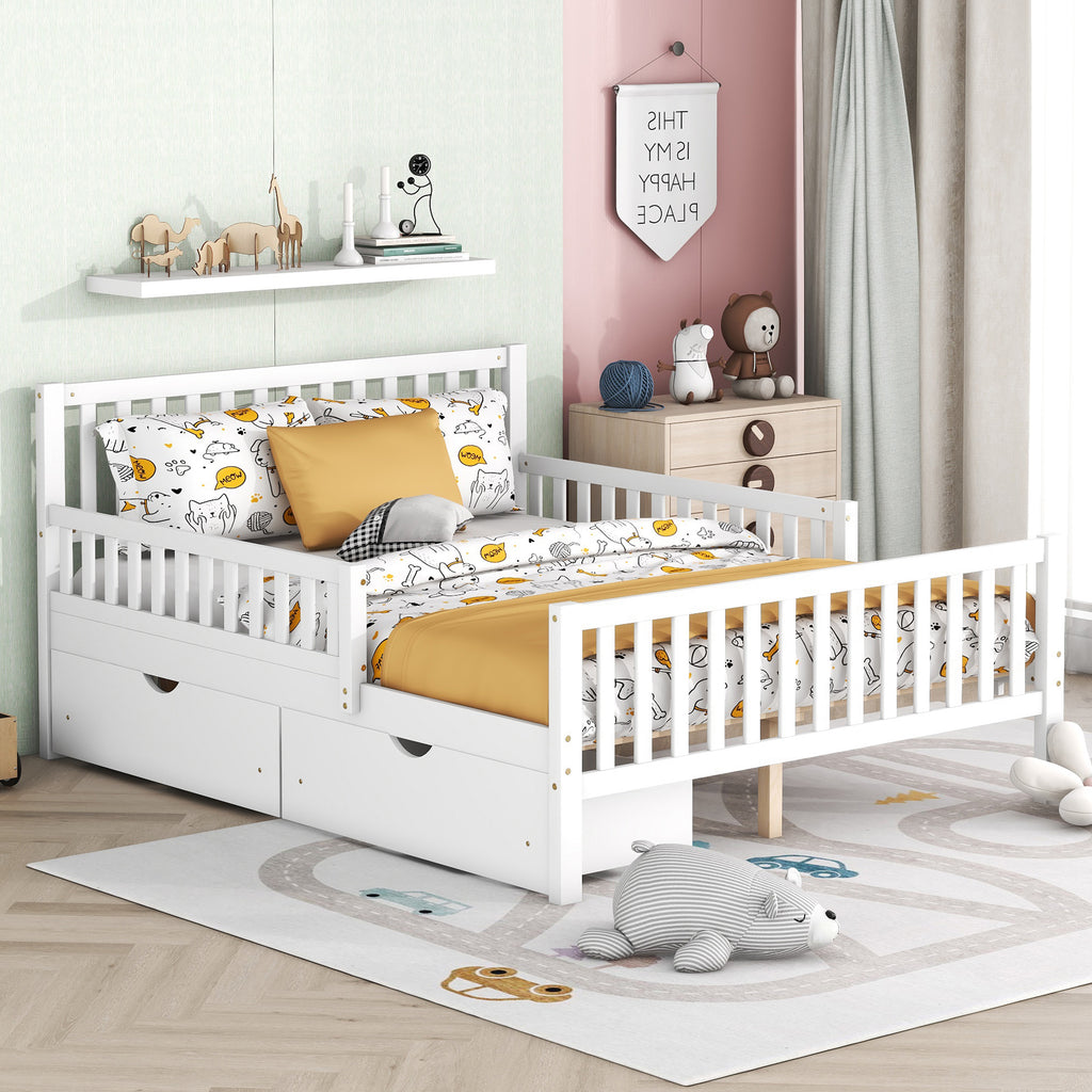 Full-Size Wood Platform Bed with Two Storage Drawers