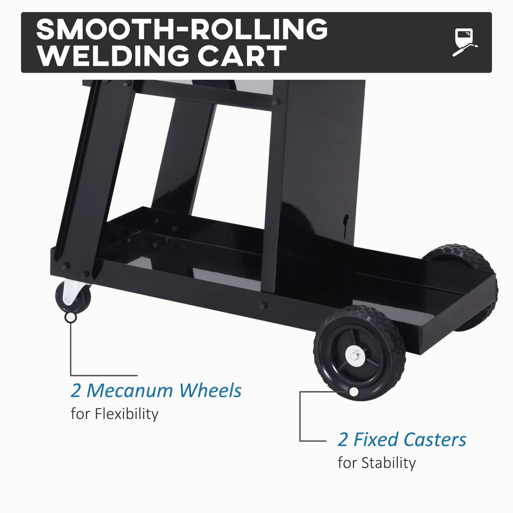 Welding Workhorse: Heavy Duty 3 Tier Welder Trolley Cart with Safety Chain Black - Image 4