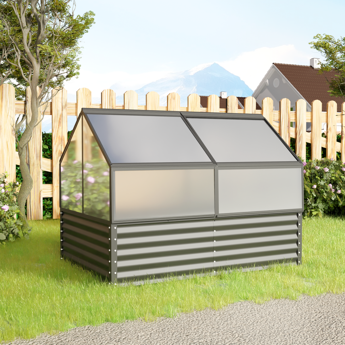 Large Greenhouse with Raised Garden Bed