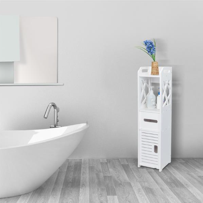 White Wood-Plastic Bathroom Storage Shelf