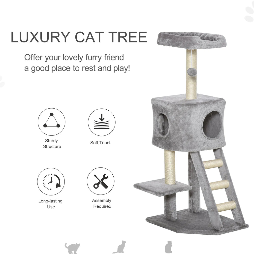 47" Tall Cat Tree Tower with Condo Ladder Scratching Posts and Hanging Ball - Image 4