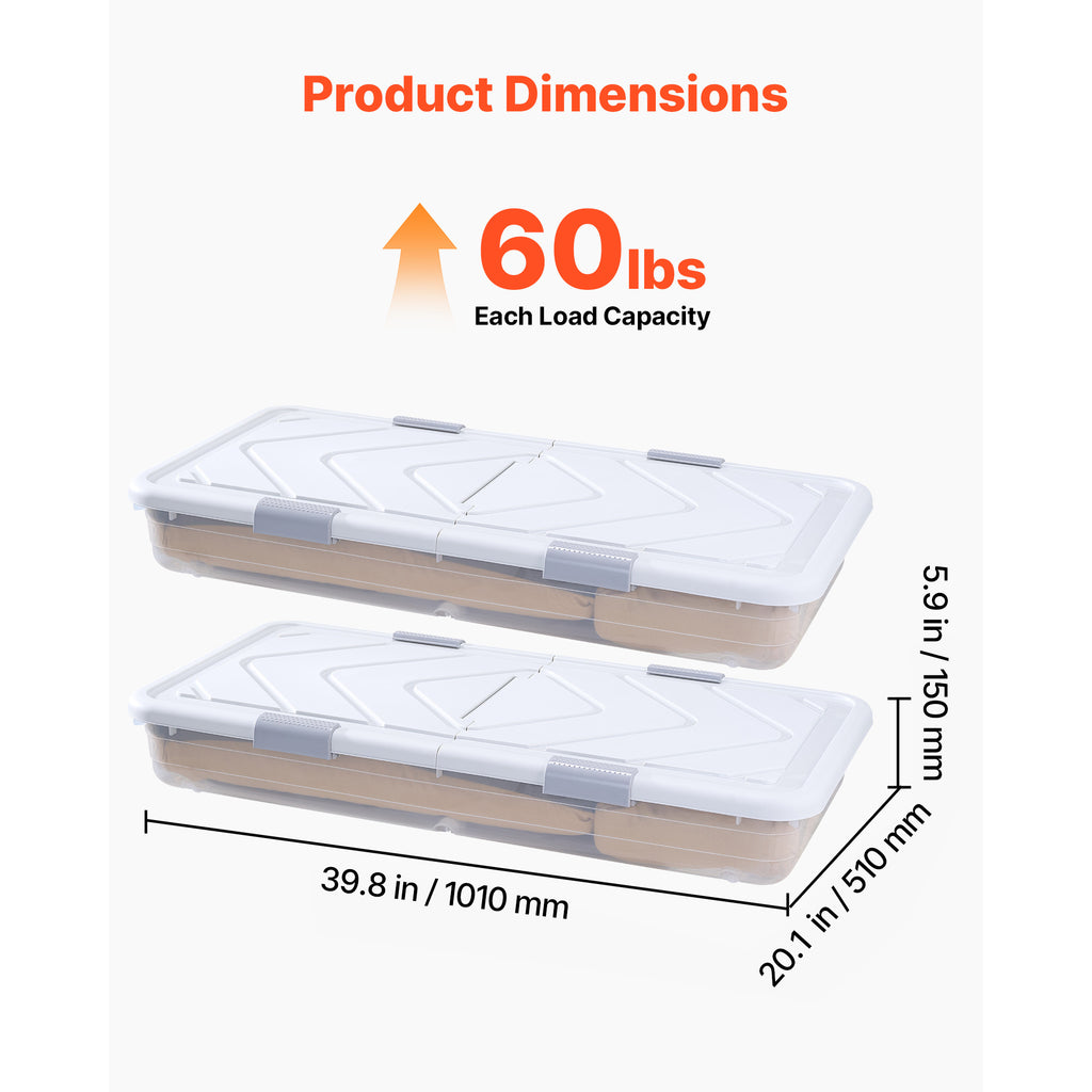 Under Bed Storage With Wheels, 39.8 X 20.1 X 5.9 Inch Underbed Containers, - Open Capacity and Storage Interior View