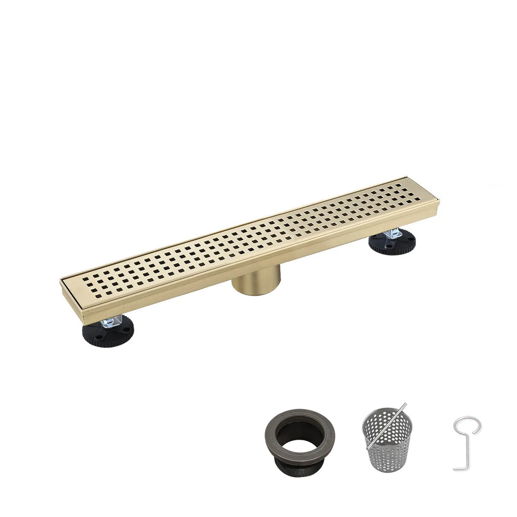 12 Inch Linear Shower Drain with Removable Square Patterned Grate 304