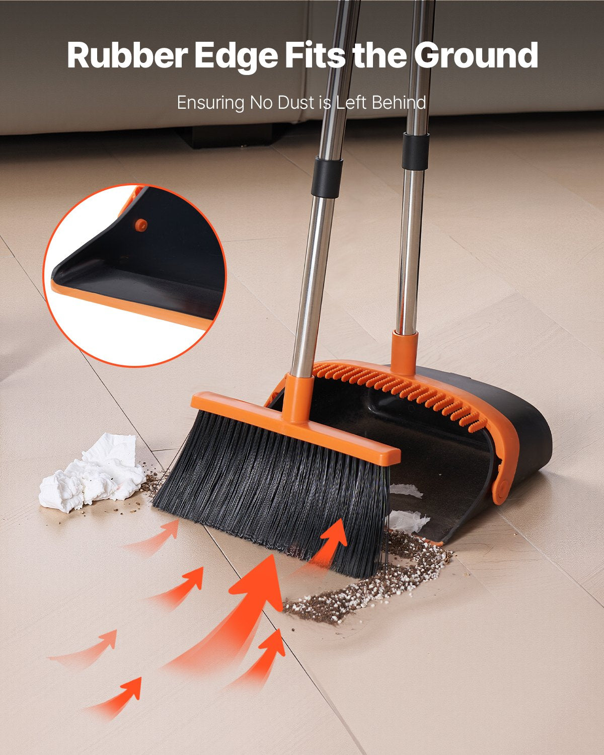 Broom And Dustpan Set Heavy Duty Dustpan And Broom Combo With Self Cleaning - Image 3