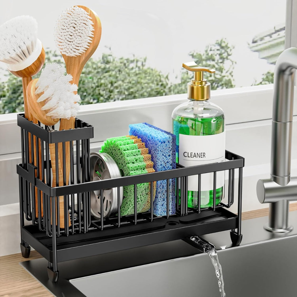 Cisily Sponge Holder For Kitchen Sink Caddy Organizer With High Brush - Main View