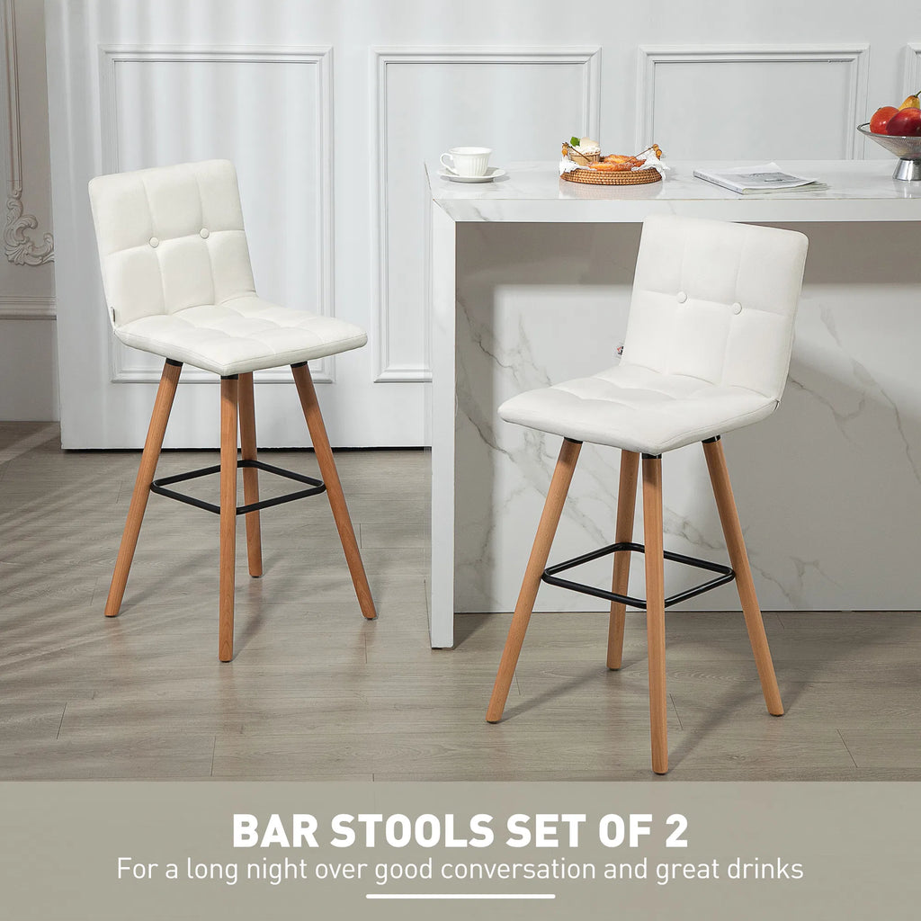 Modern Bar Stools Set of 2 38" Upholstered Kitchen Island Stool with Wood - Image 2