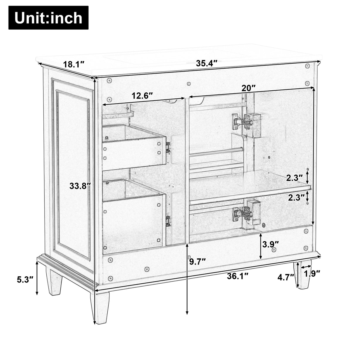 36-Inch Blue Gray Bathroom Vanity with Ceramic Sink