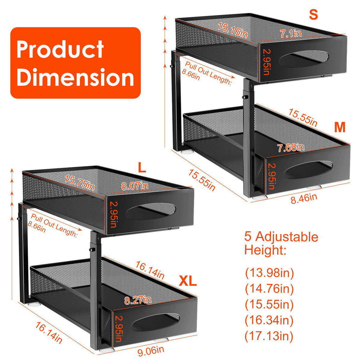 2pcs under sink organizer tier detail and structure