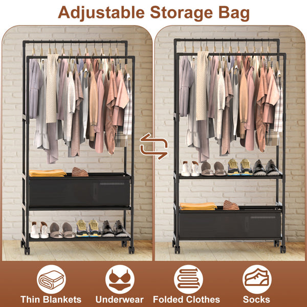 3 Tiered Portable Clothing Rack For Bedroom Entryway Double Hanging Rods Sturdy - Image 4