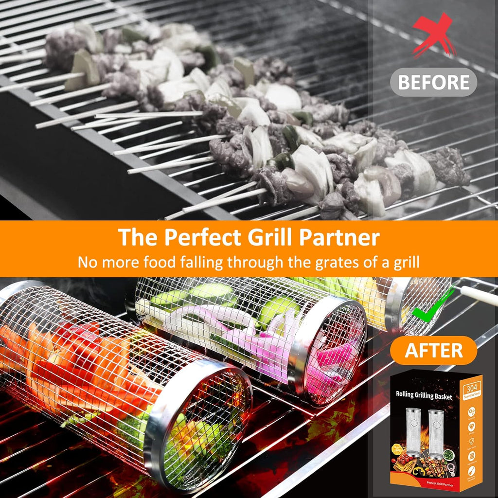 Rolling Grill Basket Grill Gifts For Men 304 Stainless Steel All in One - Image 4