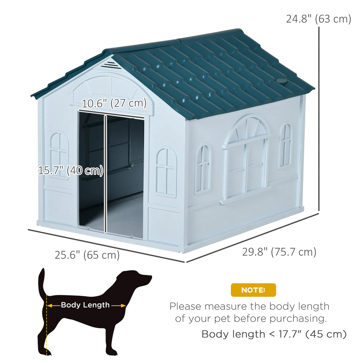 26" Plastic Dog House Outdoor with Air Vents for Small Medium Dogs Blue