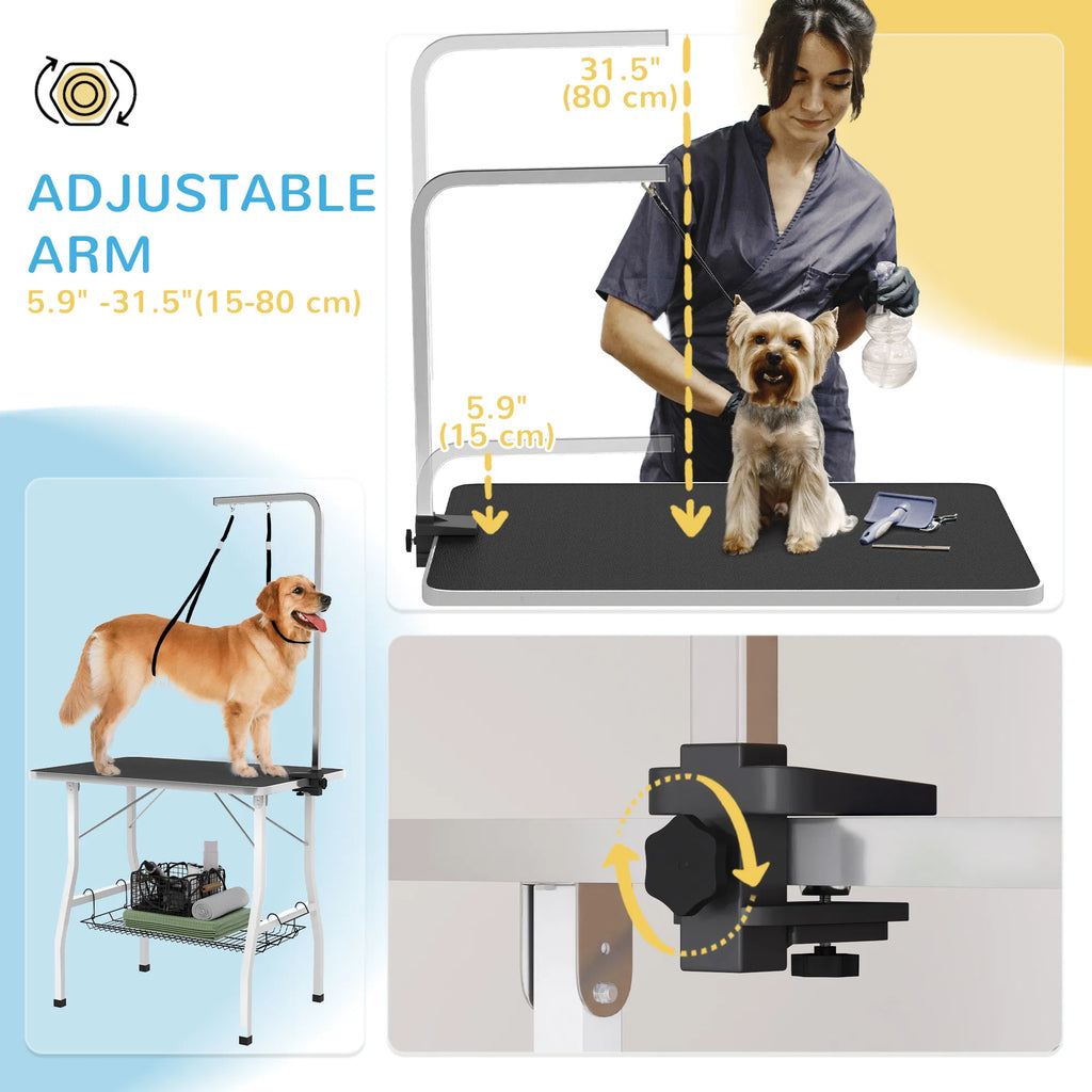 Dog Grooming Table w/ Adjustable Arm Mesh Tray Two Nooses Rubber Surface - Image 5