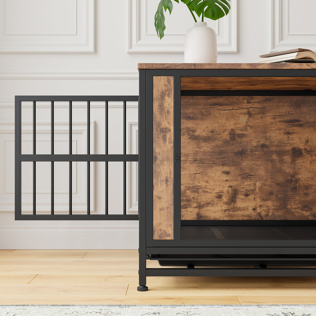 Dog Crate Furniture Wooden Dog Crate Table 27.48" Dog Kennel with 2 Sliding - Image 2