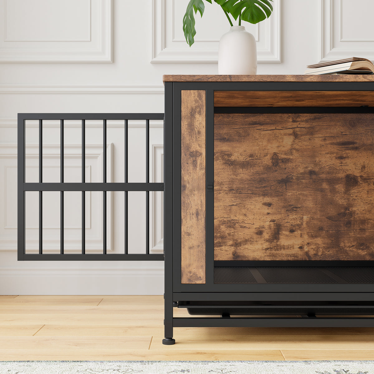 Dog Crate Furniture Wooden Dog Crate Table 27.48" Dog Kennel with 2 Sliding - Image 2