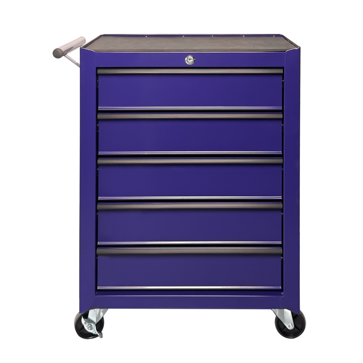 20-Inch Rolling Metal Tool Chest 5 Drawers Purple Steel Garage Cabinet - Ball Bearing Slide and Wheel Detail