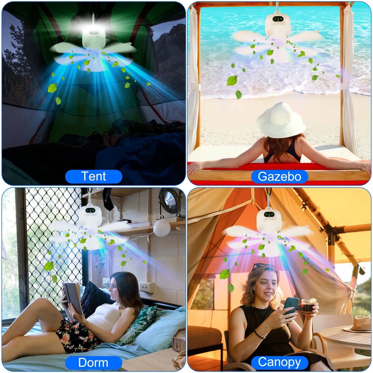 2 In 1 Portable Camping Fan with LED Lantern 8000mAh Battery Powered Tent Fan - Image 5
