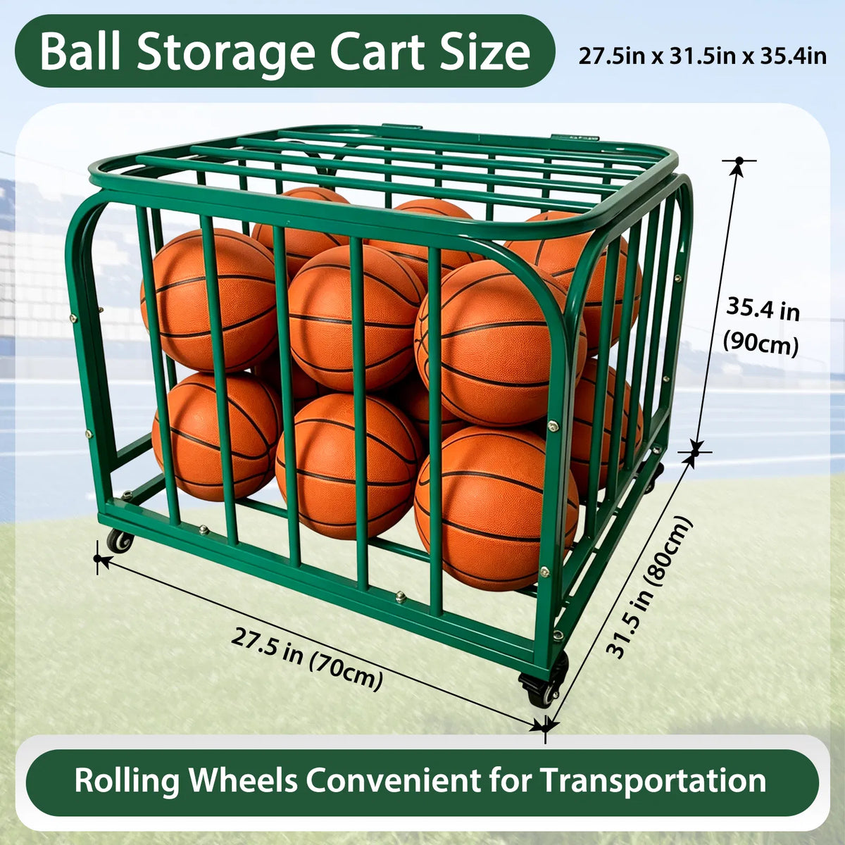 Ball Storage Cart Basketball or Volleyball Storage Bin with Wheels Basketball - Image 5