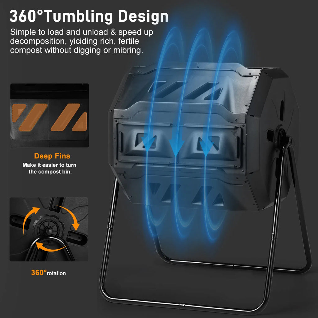 Outdoor Compost Tumbler Dual Chamber Outdoor Tumbling Composter Dual Rotating - Image 5
