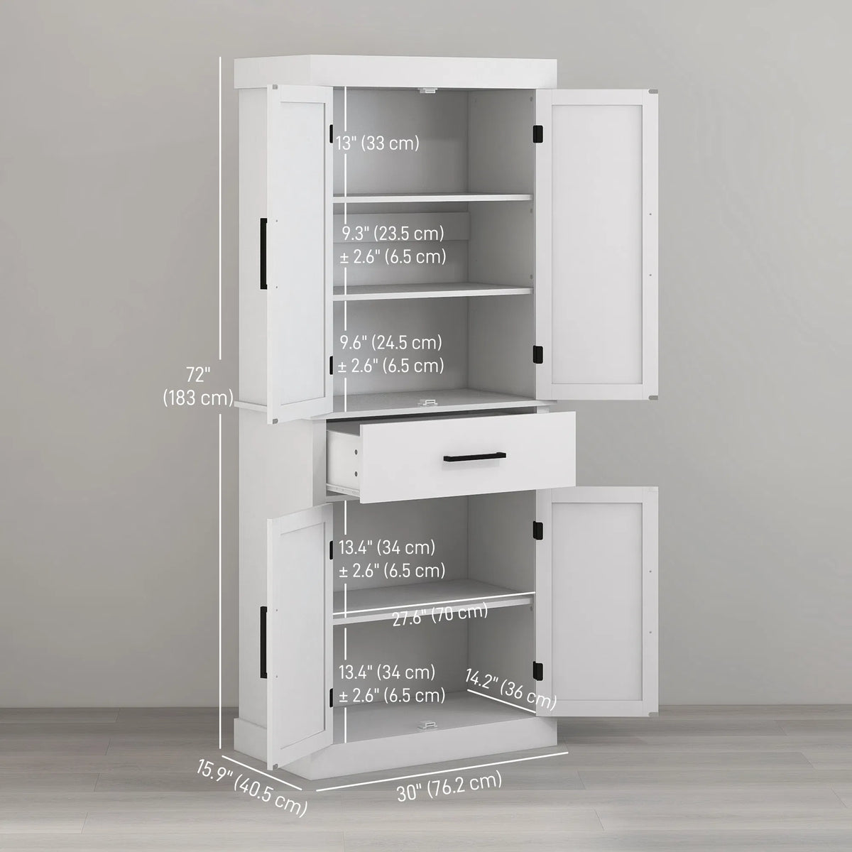 72" Kitchen Storage Cabinet Farmhouse Kitchen Pantry Cabinet with 4 Barn - Image 2