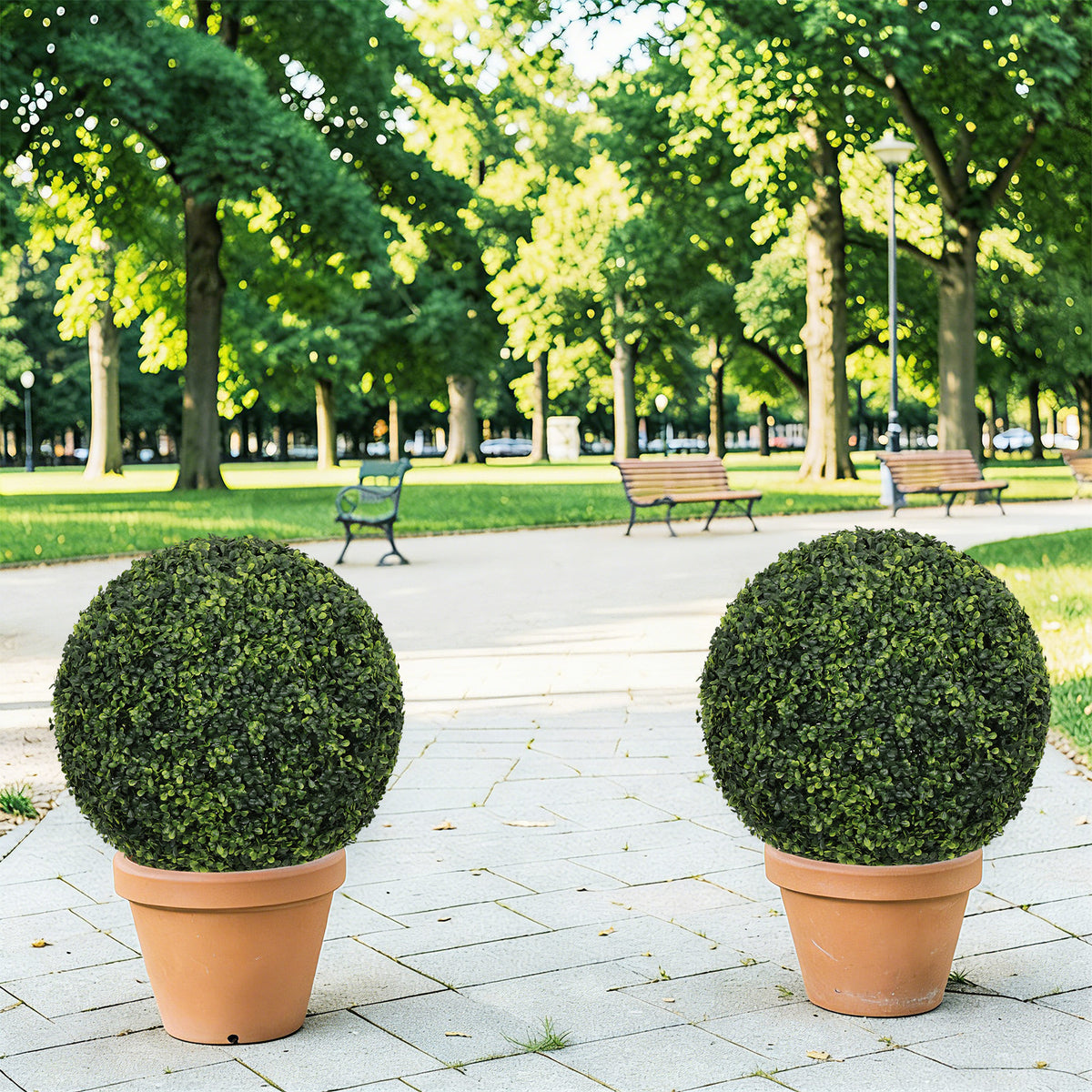 18.5IN dark Artificial Topiary Balls Outdoor Faux Boxwood Decorative Green - Image 5