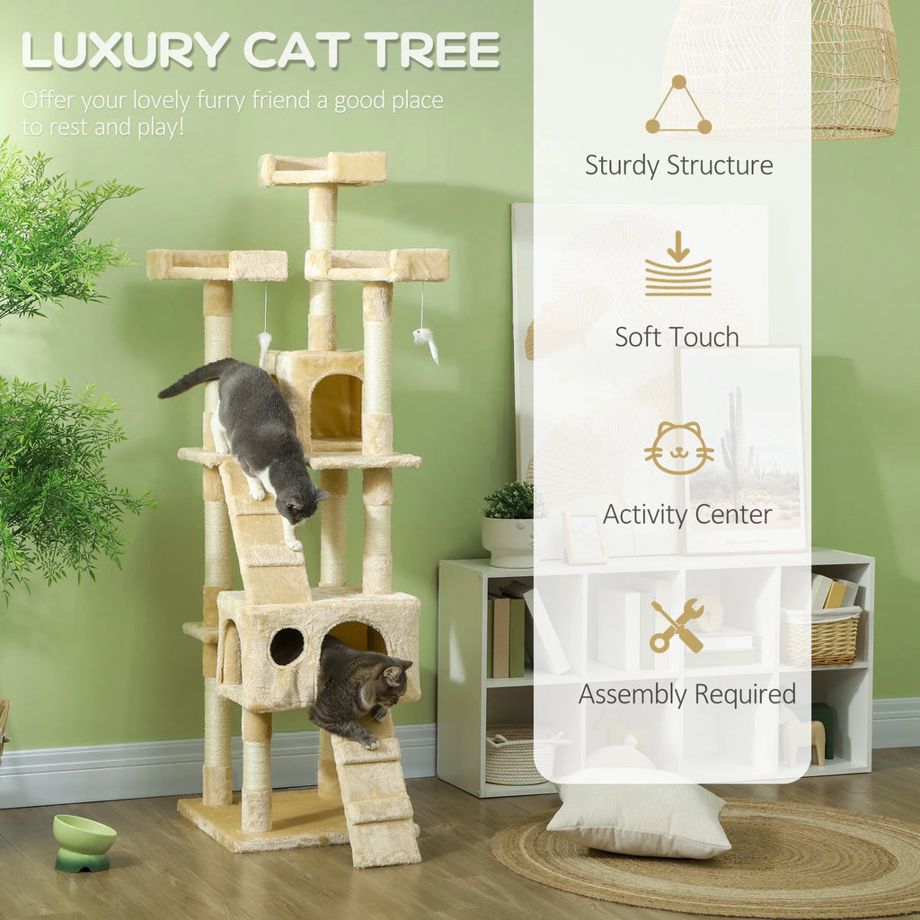 68 inch Multi Level Cat Scratching Tree Kitty Activity Center Post Tower Condo - Image 2